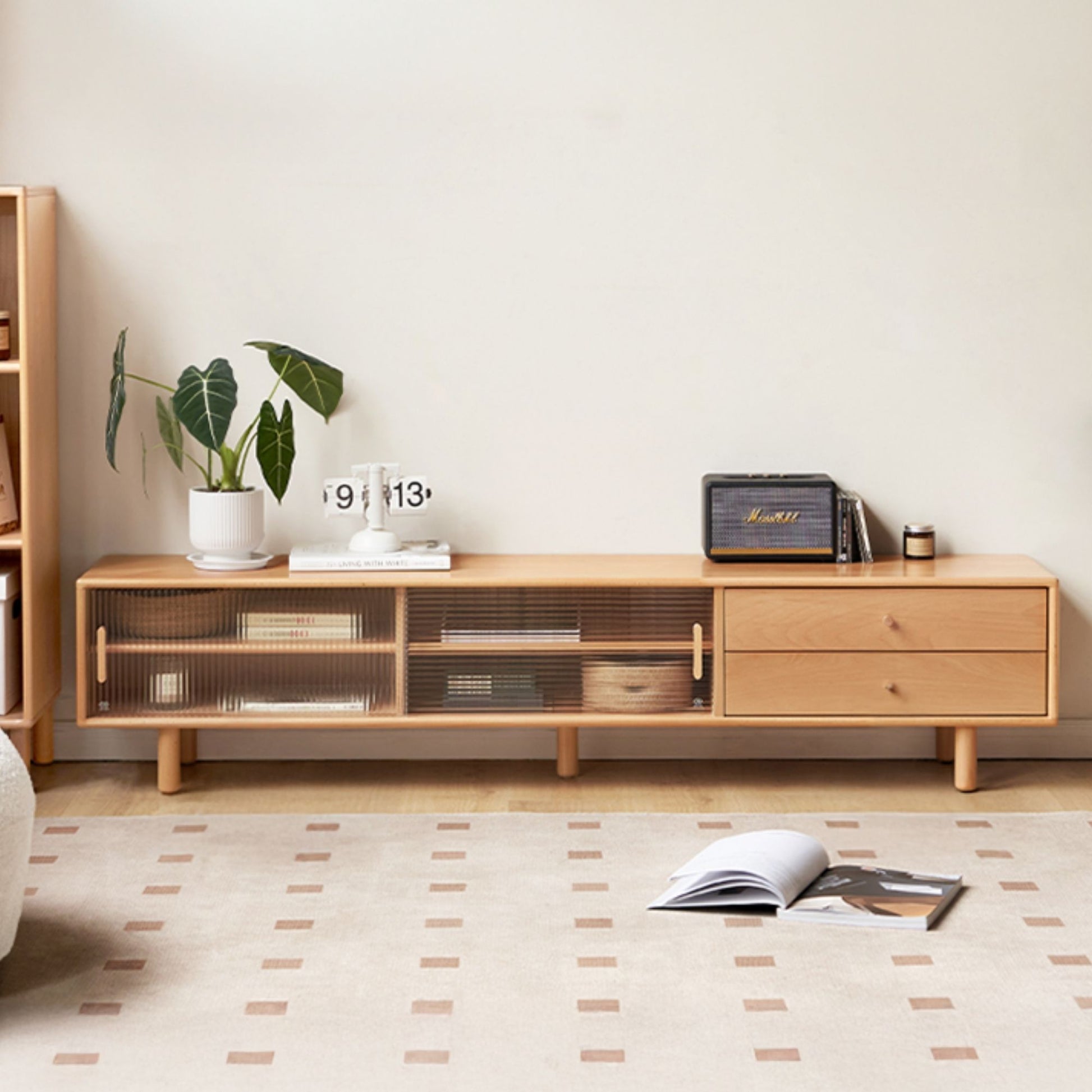 Tracy beech wood TV console in natural wood finish