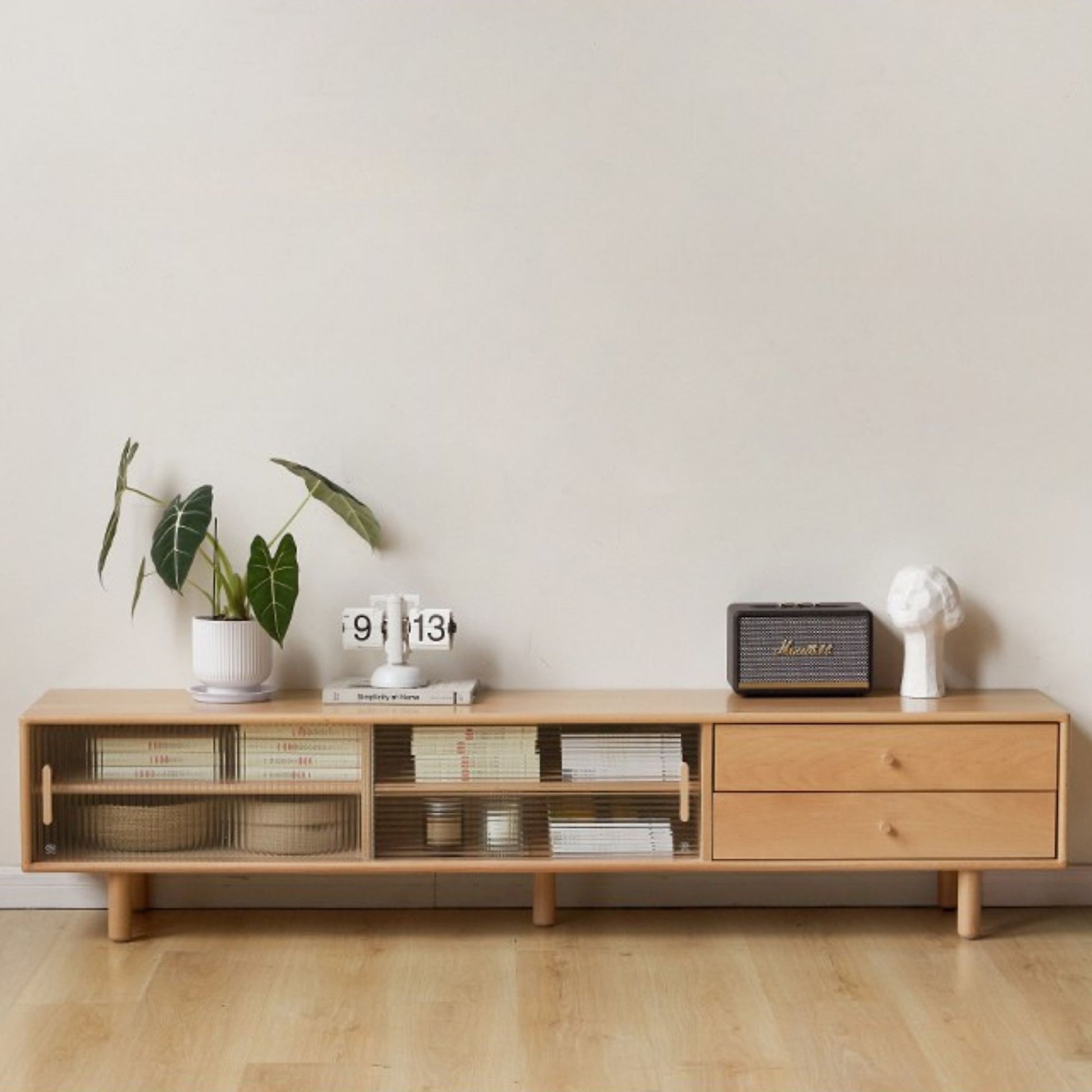 Tracy beech wood TV console in natural wood finish