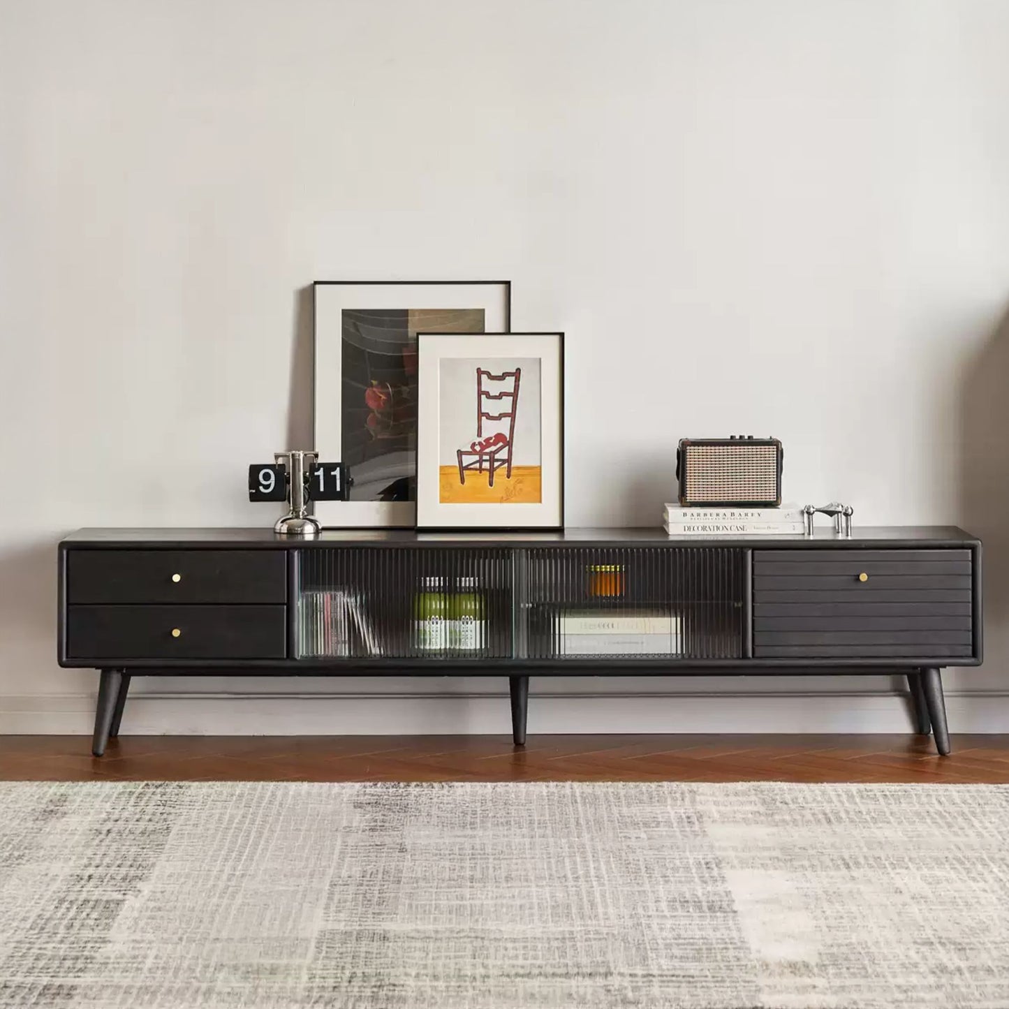 Travis rubber wood tv console in black colour