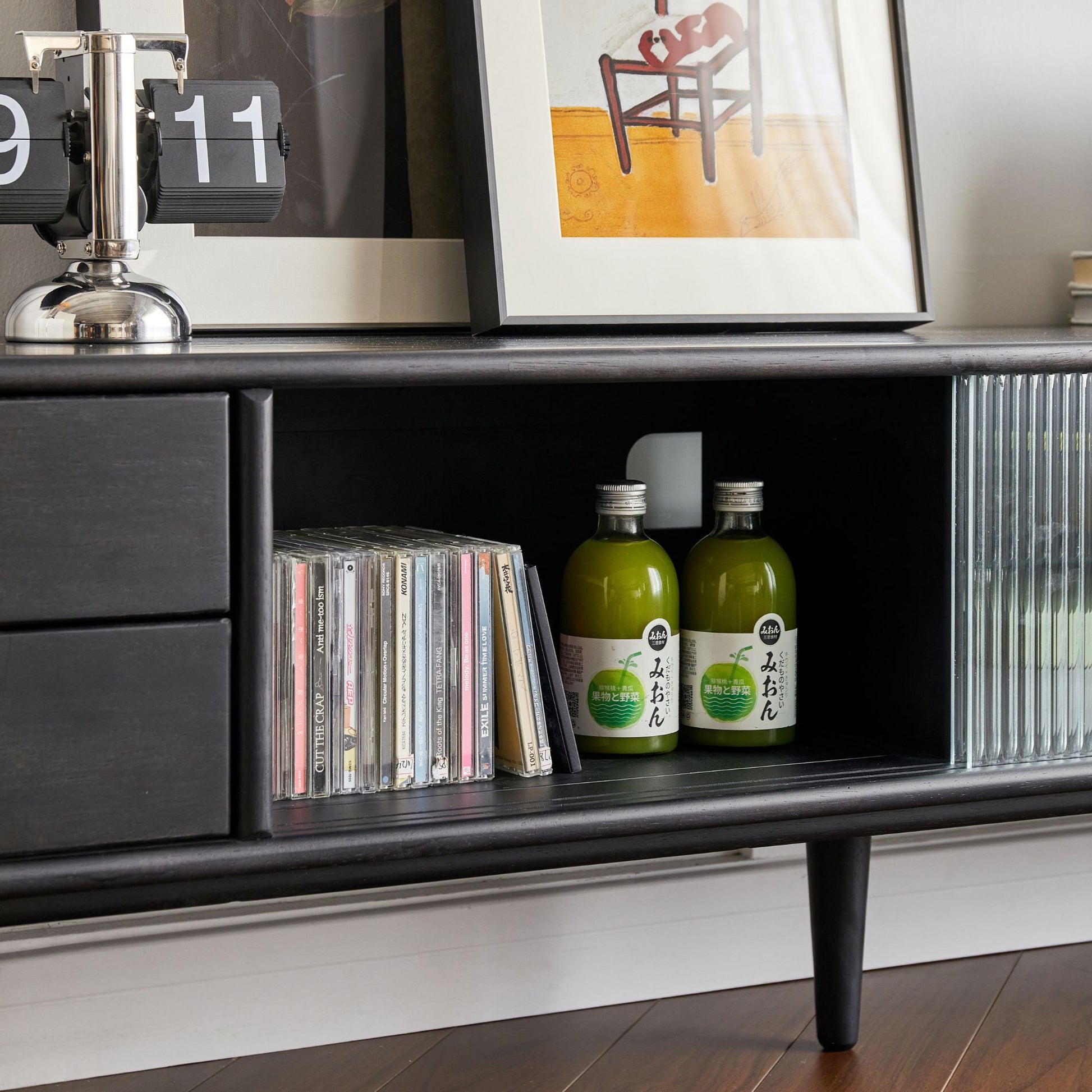 Travis rubber wood tv console in black colour