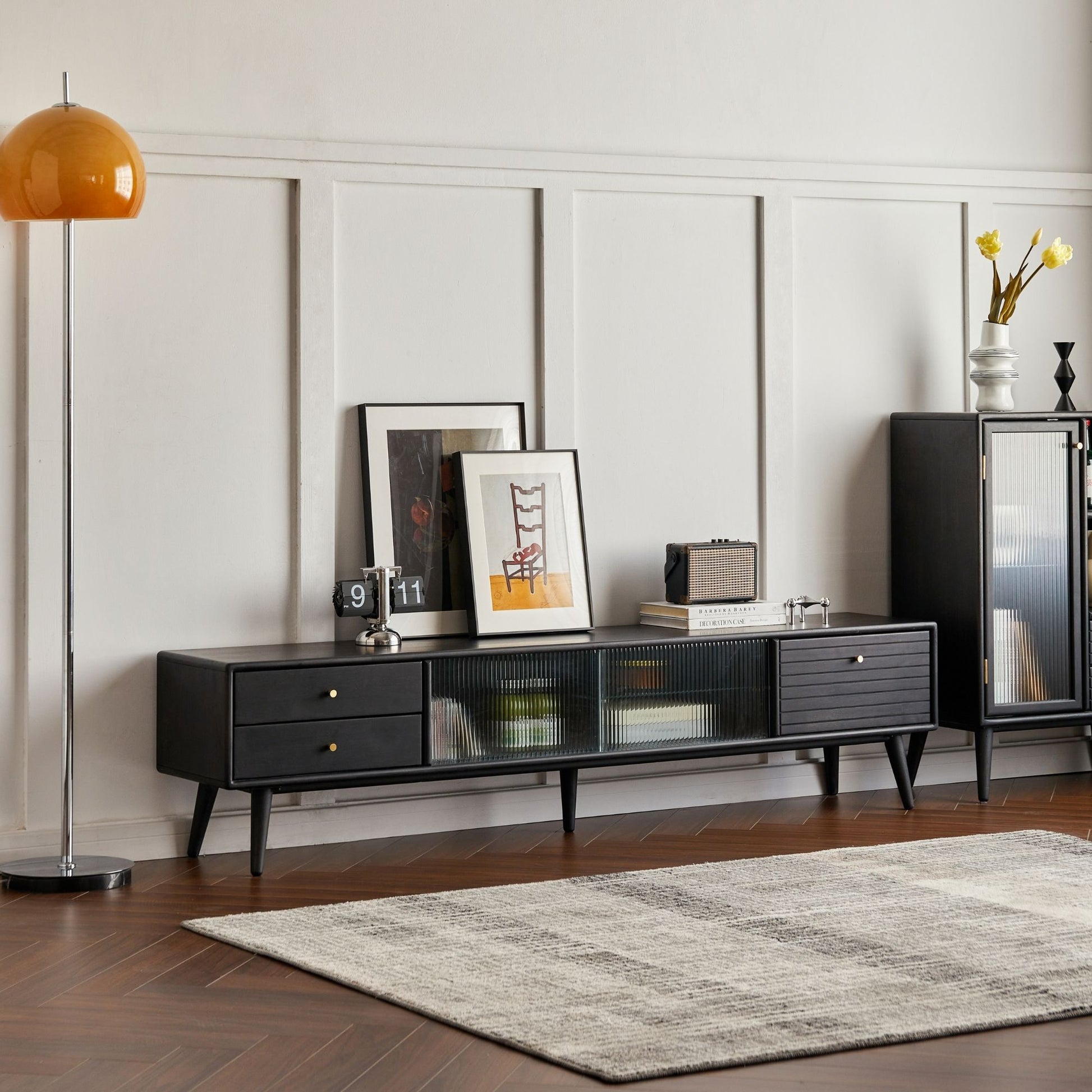 Travis rubber wood tv console in black colour