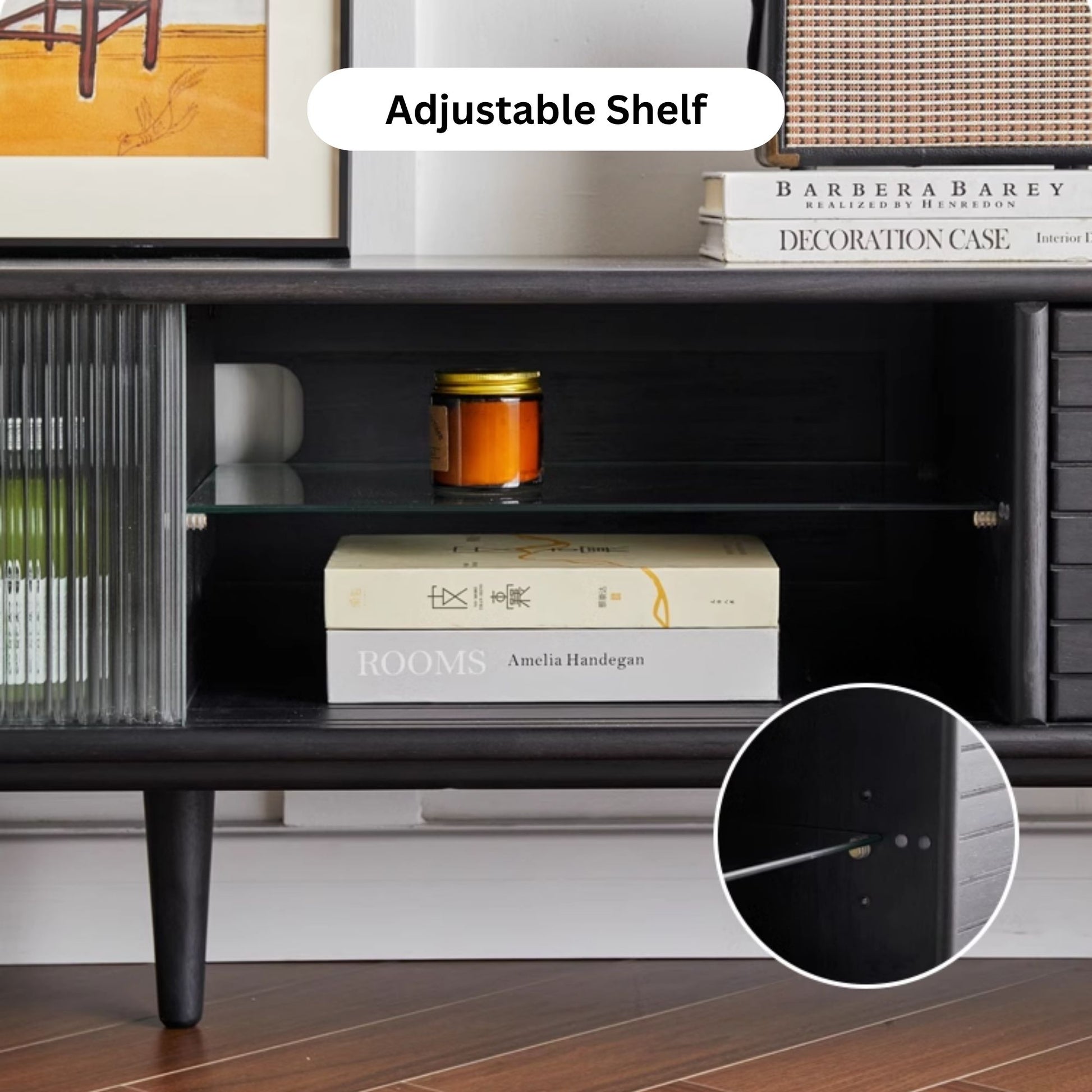 Travis rubber wood tv console in black colour
