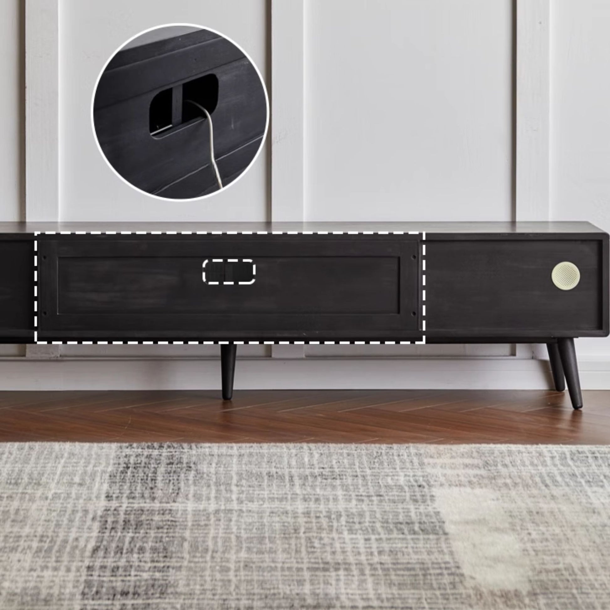Travis rubber wood tv console in black colour