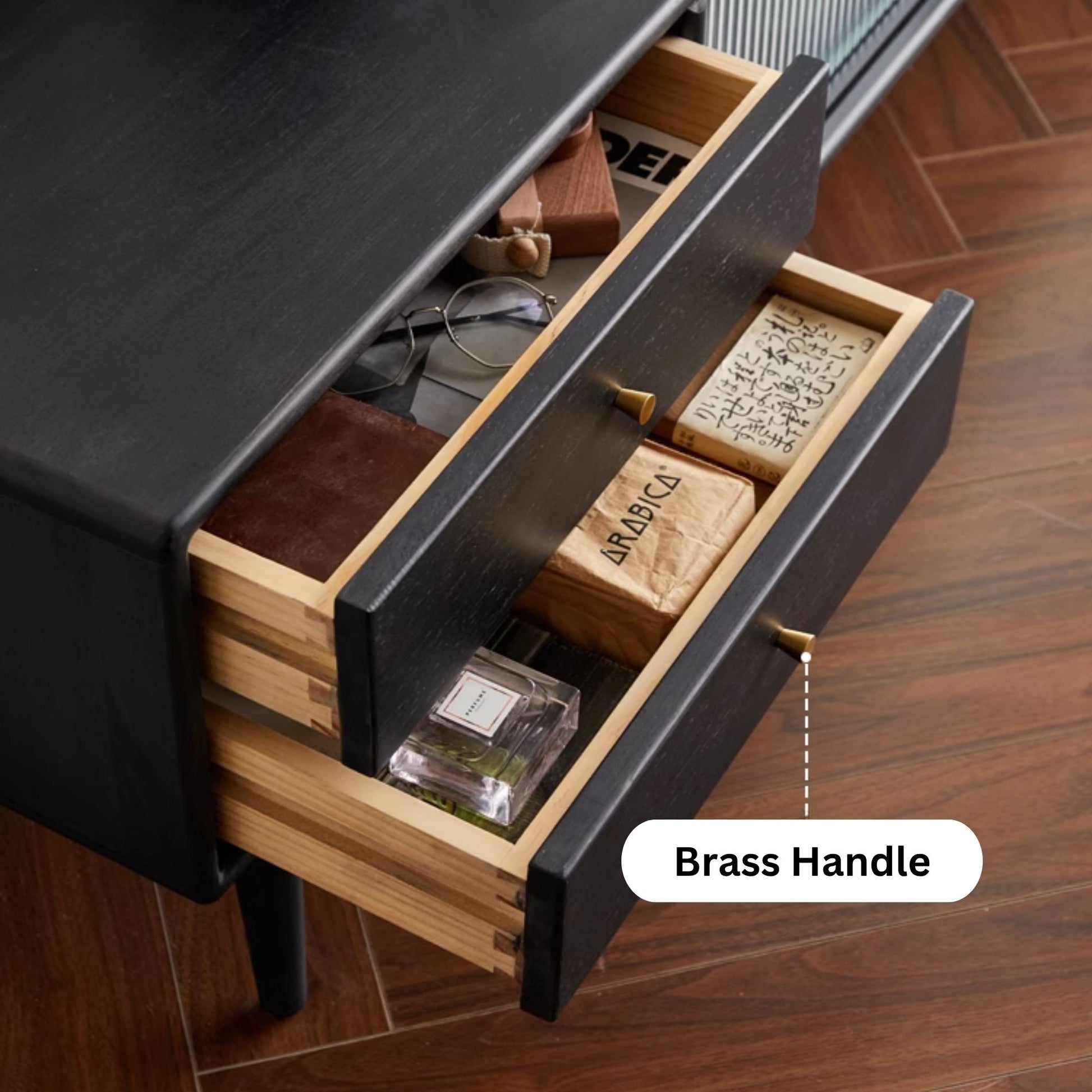 Travis rubber wood tv console in black colour