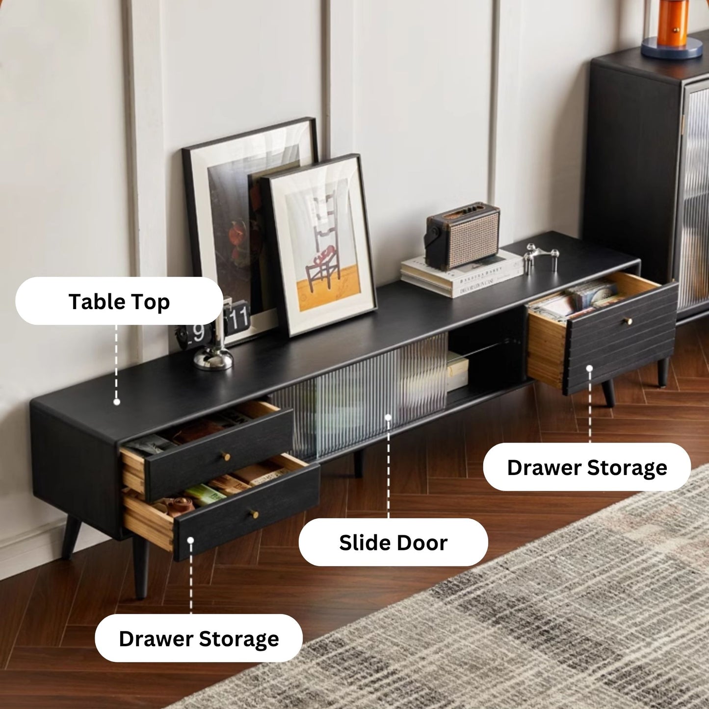 Travis rubber wood tv console in black colour