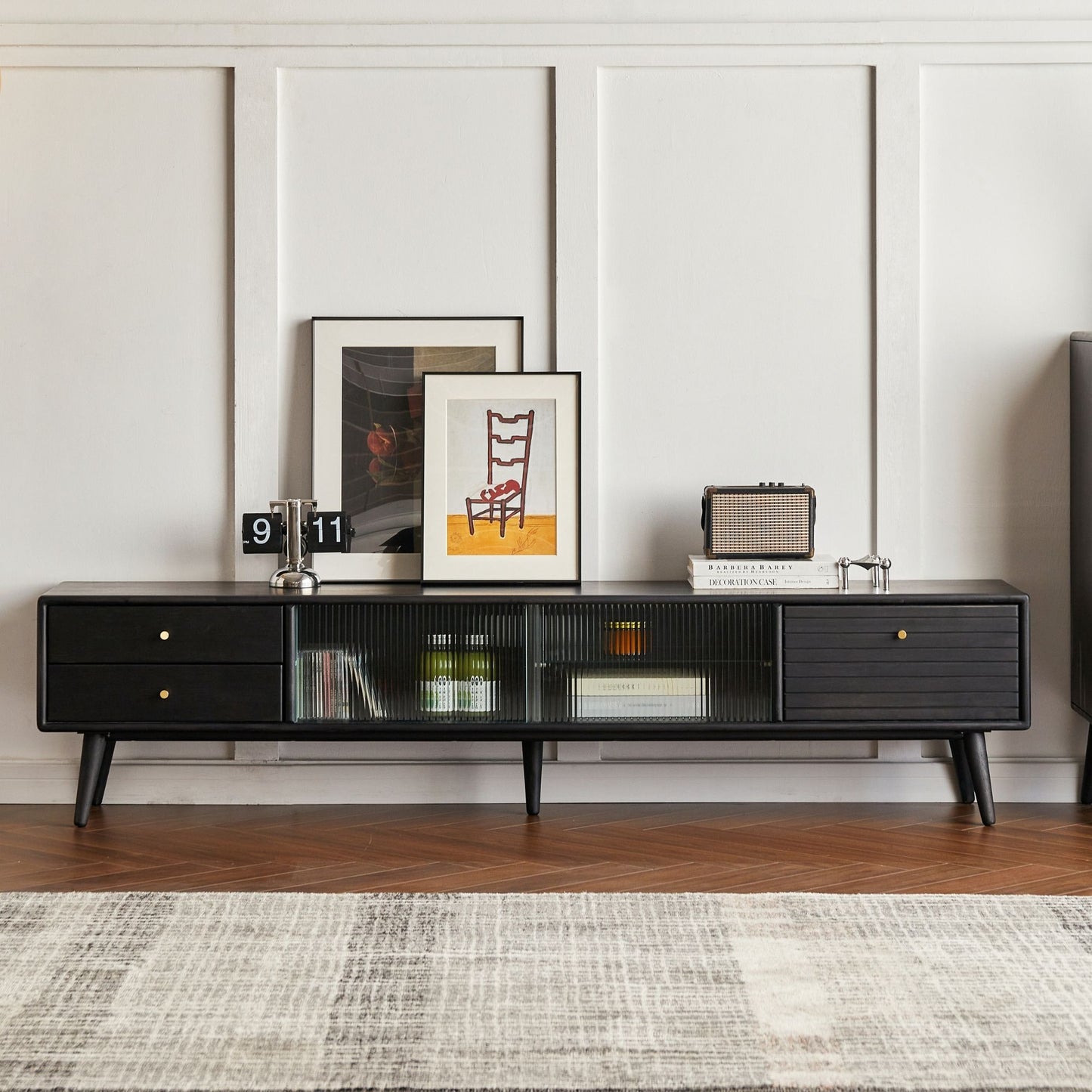 Travis rubber wood tv console in black colour