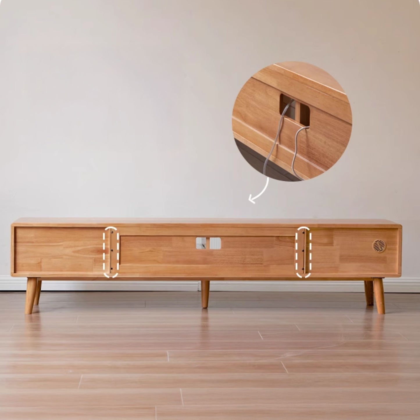 Travis rubber wood tv console in natural wood colour