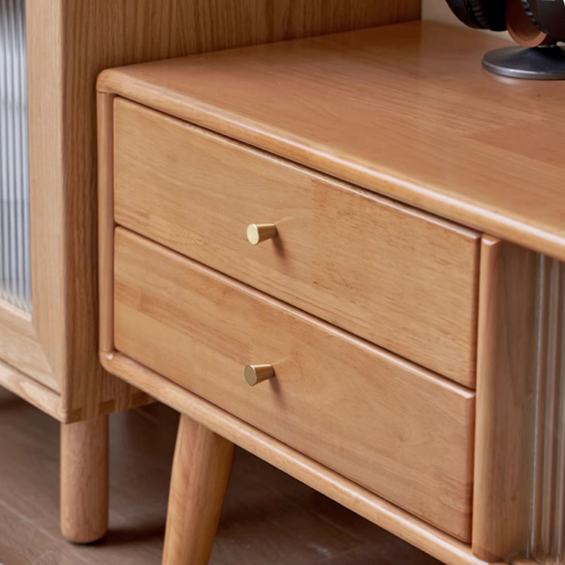Travis rubber wood tv console in natural wood colour