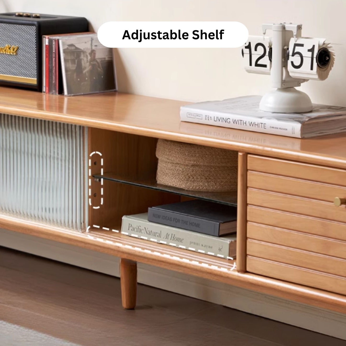 Travis rubber wood tv console in natural wood colour