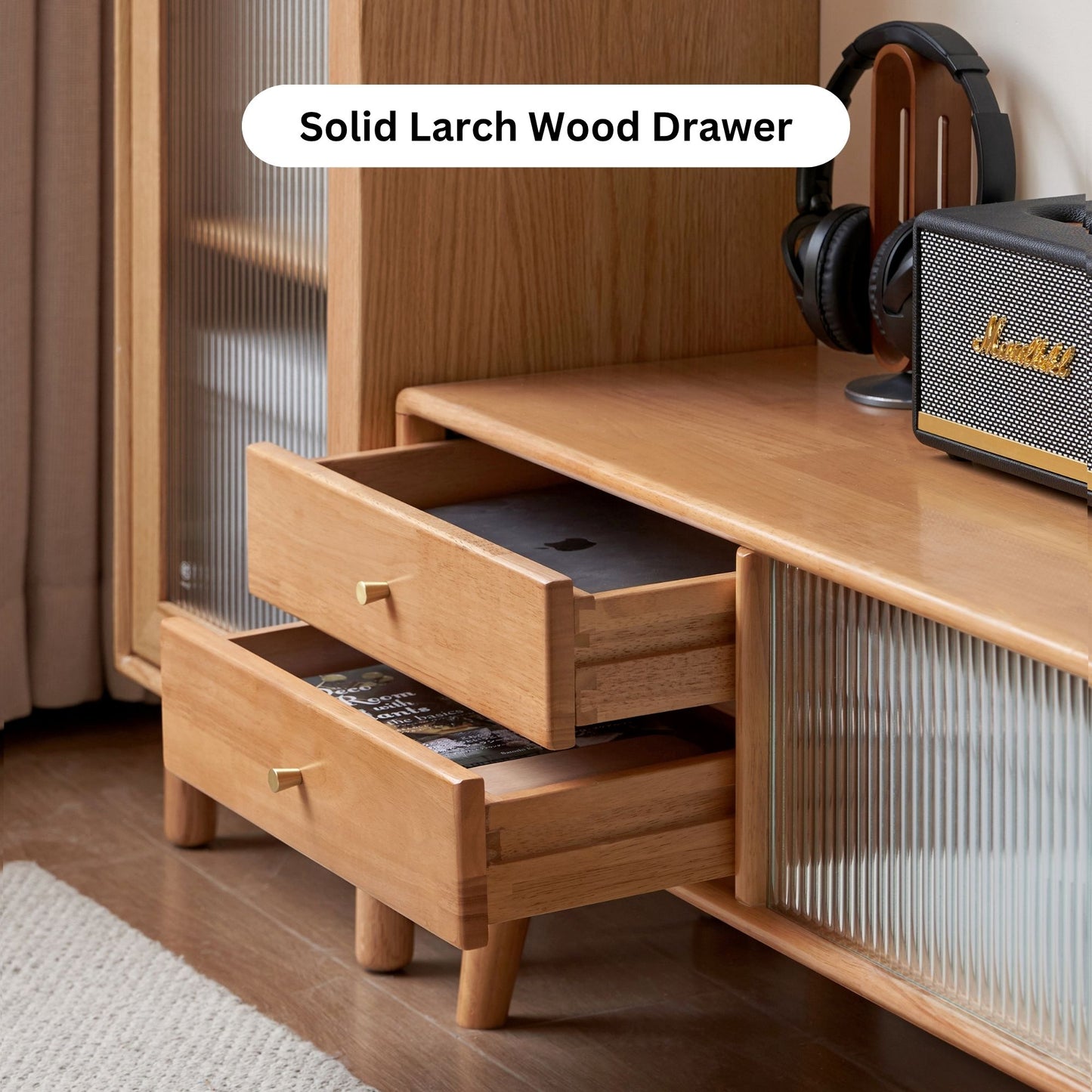 Travis rubber wood tv console in natural wood colour