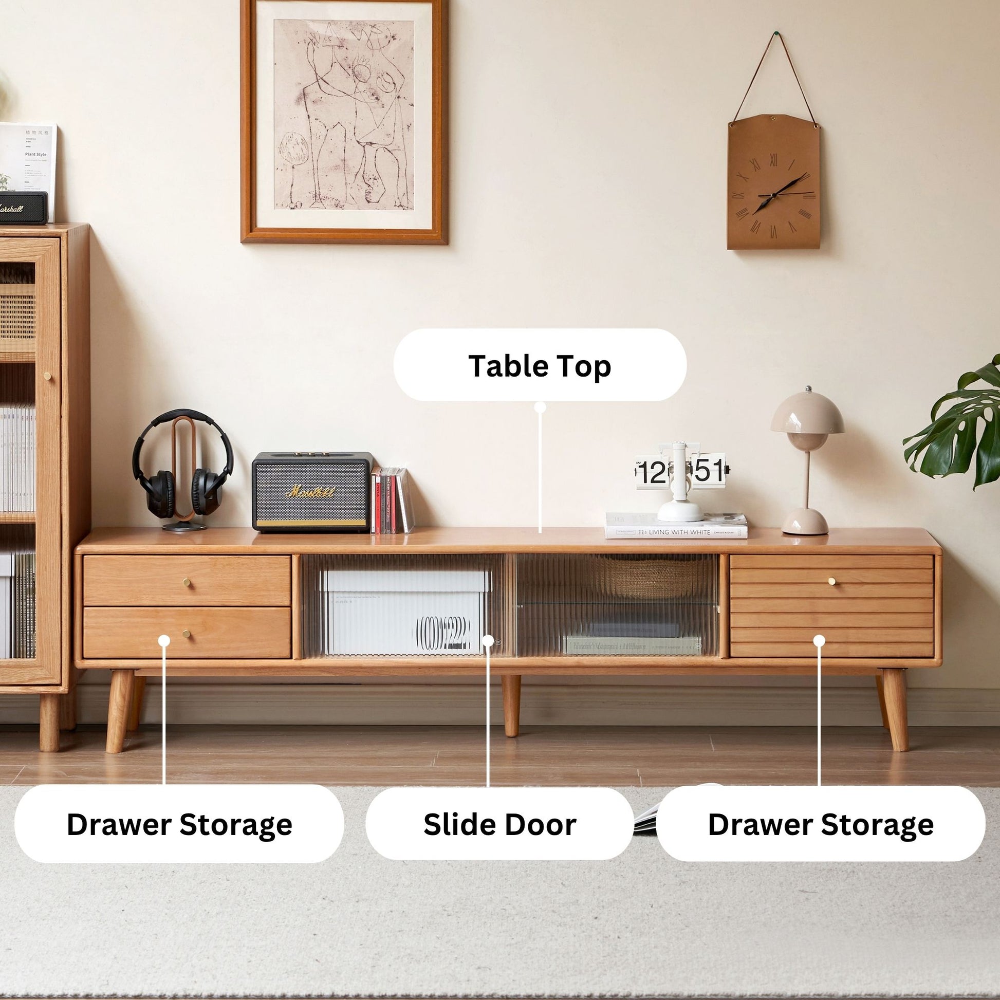 Travis rubber wood tv console in natural wood colour