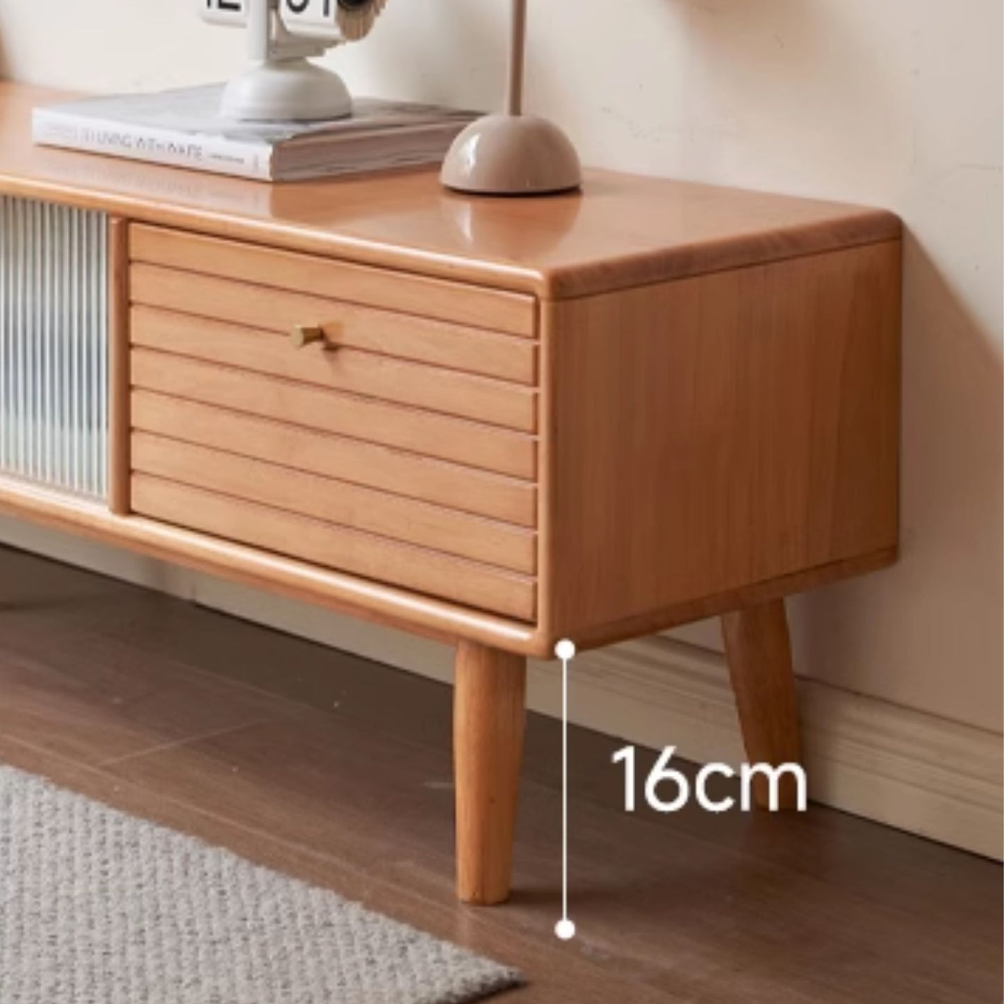Travis rubber wood tv console in natural wood colour