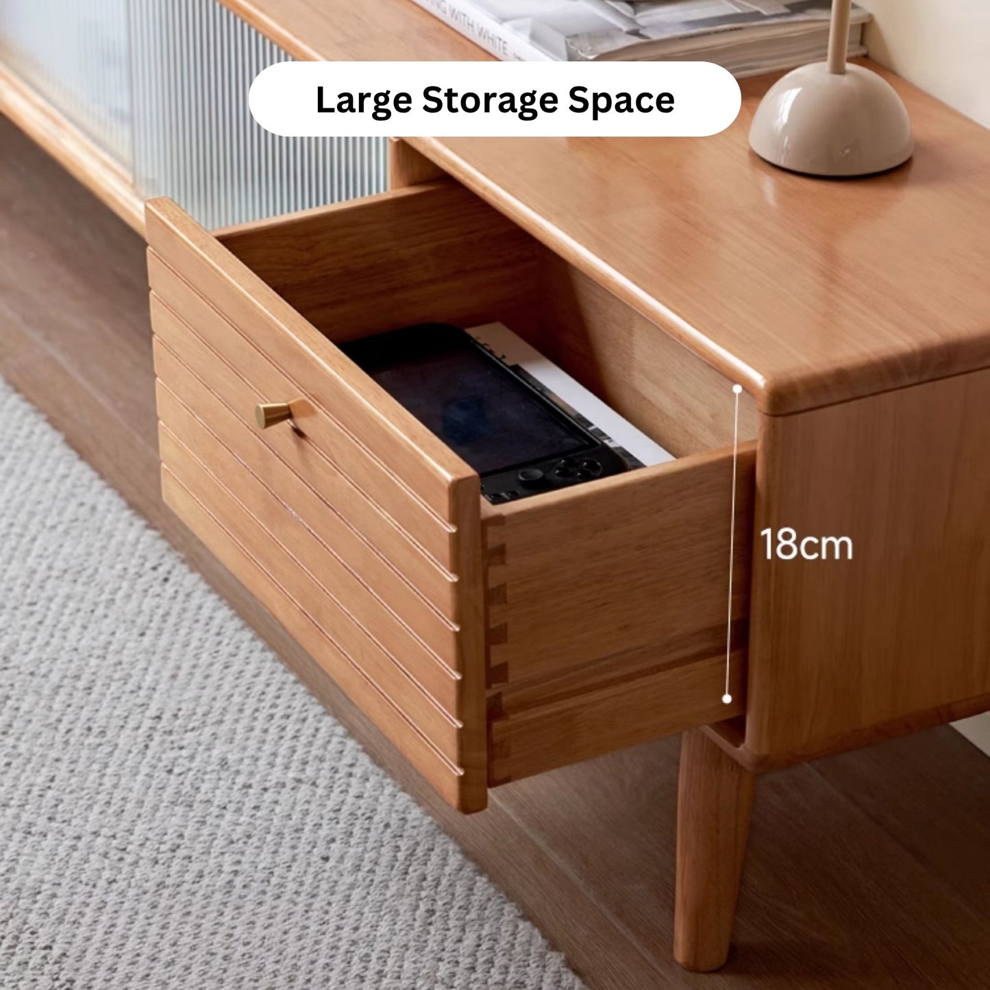 Travis rubber wood tv console in natural wood colour