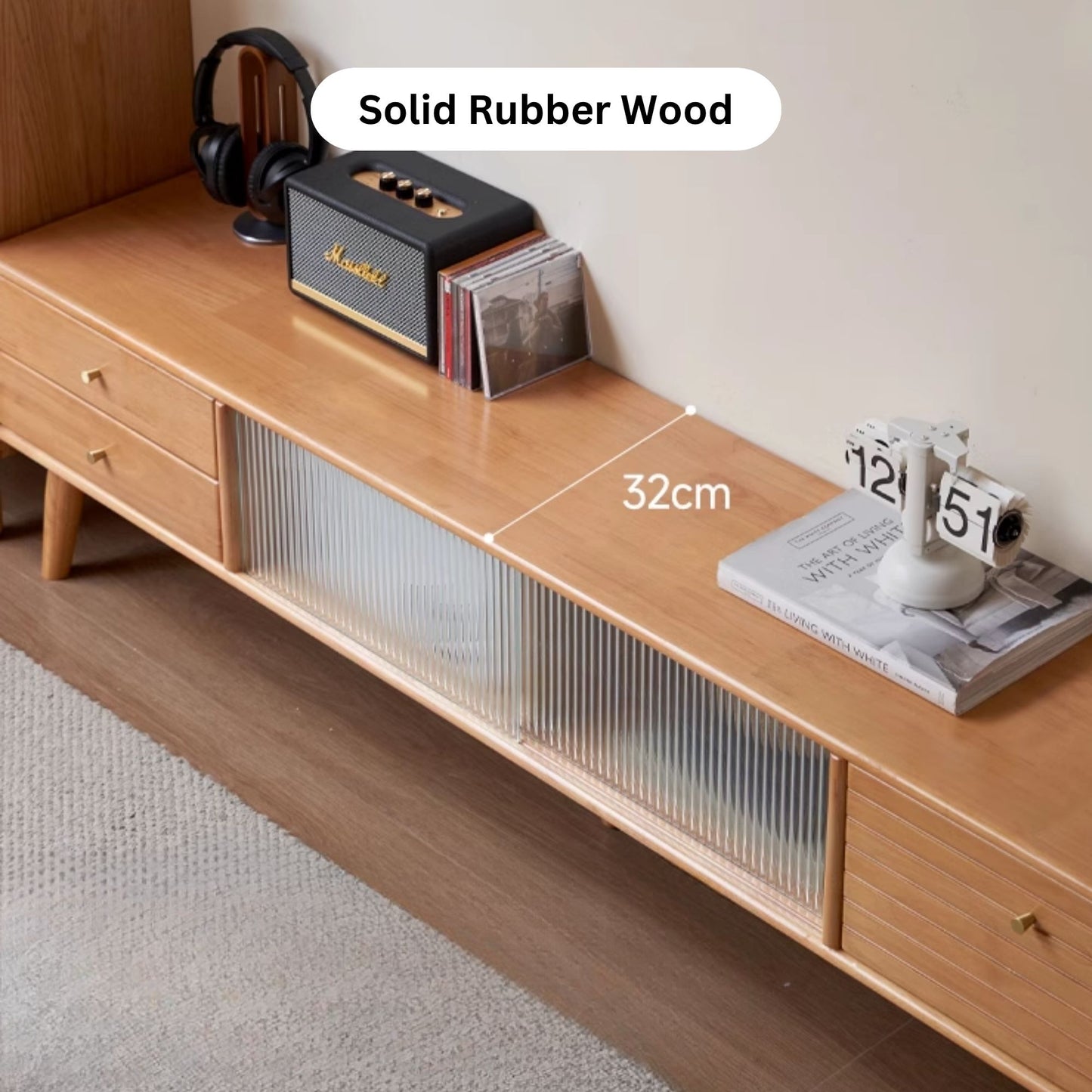 Travis rubber wood tv console in natural wood colour