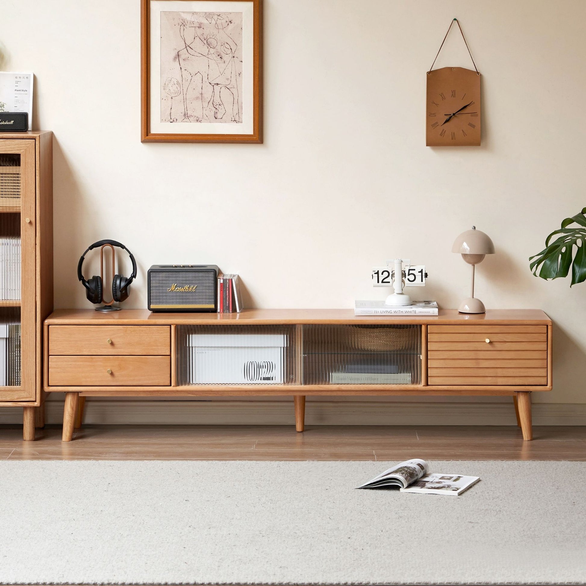 Travis rubber wood tv console in natural wood colour