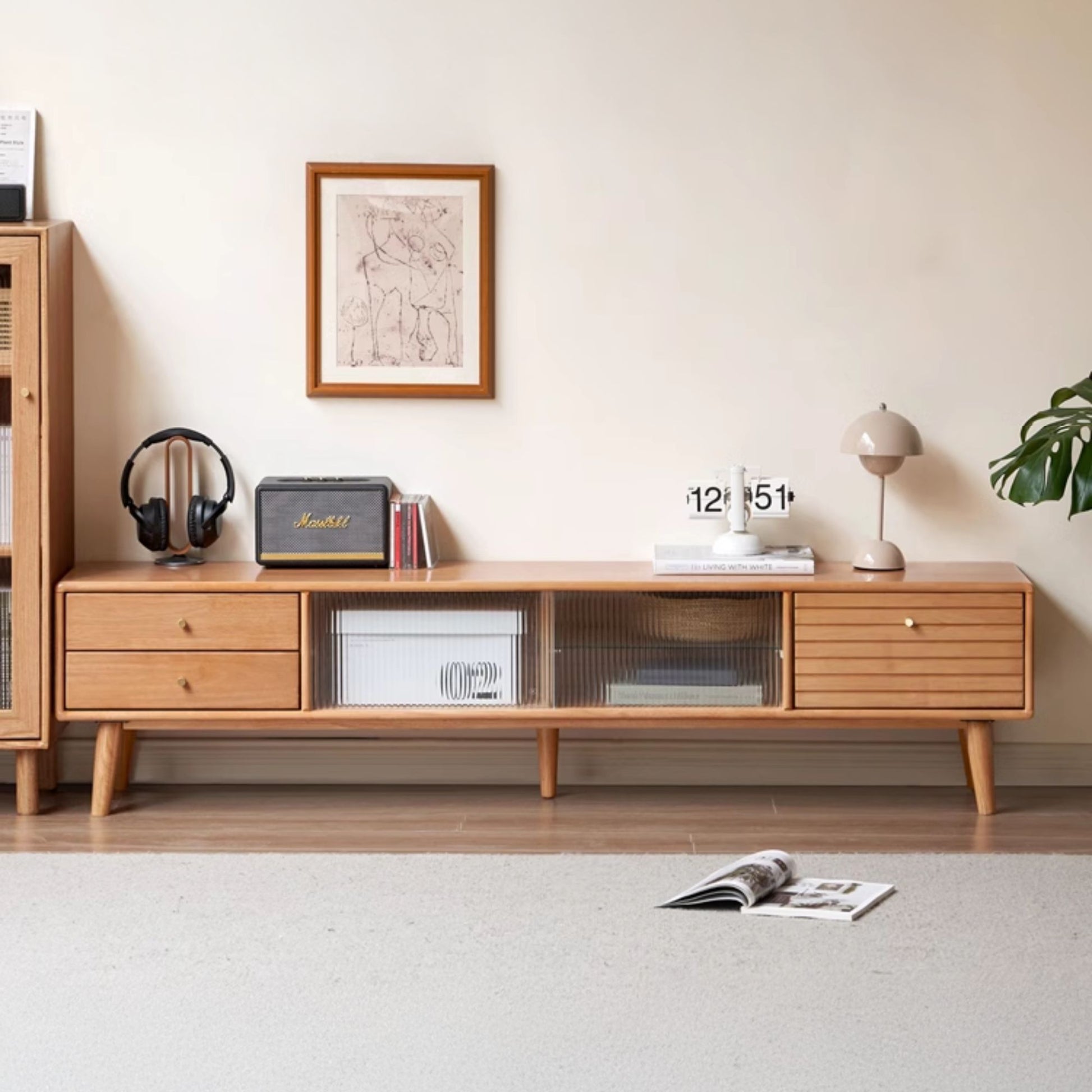 Travis rubber wood tv console in natural wood colour