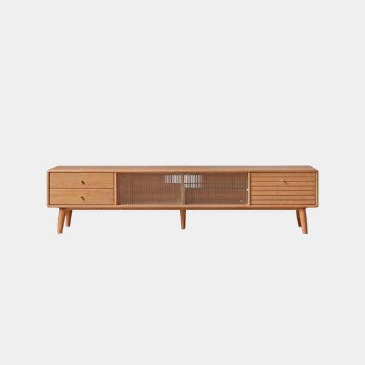 Travis rubber wood tv console in natural wood colour