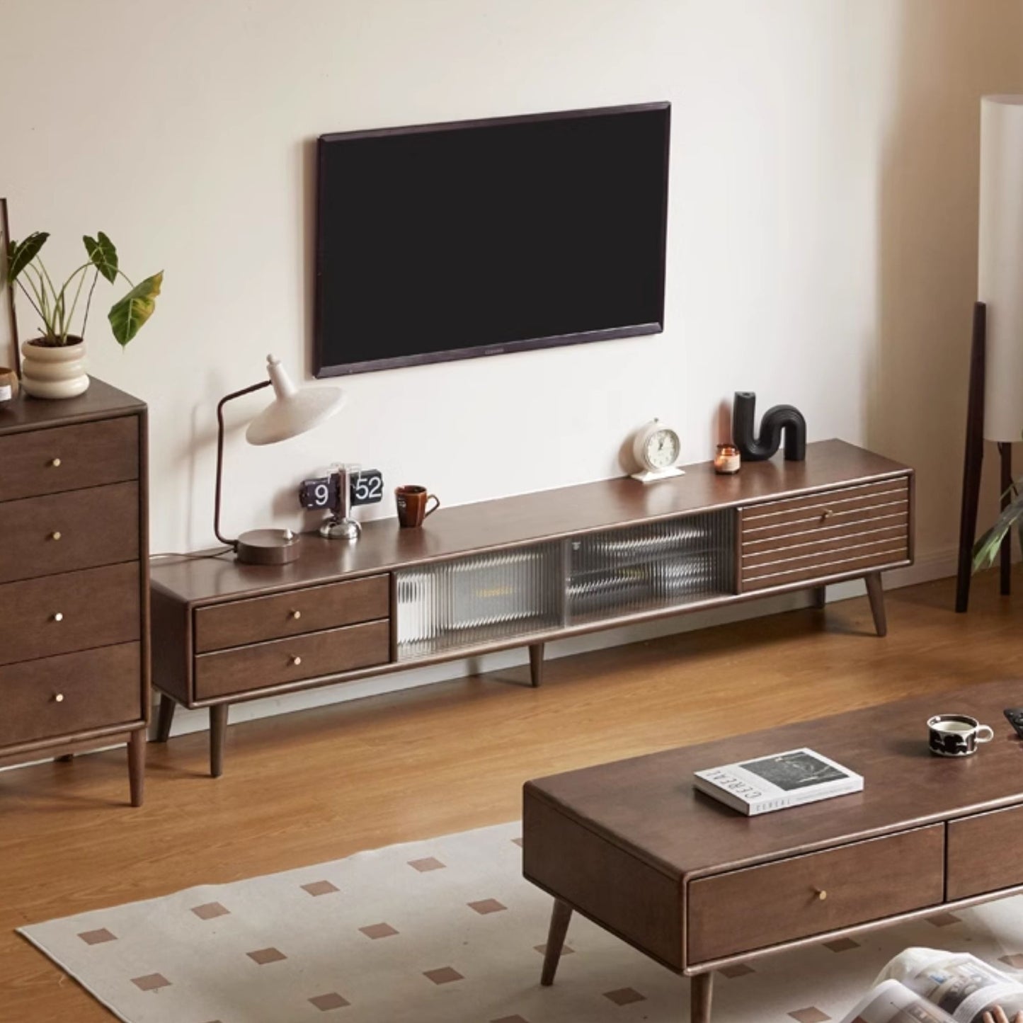 Travis rubber wood tv console in walnut colour