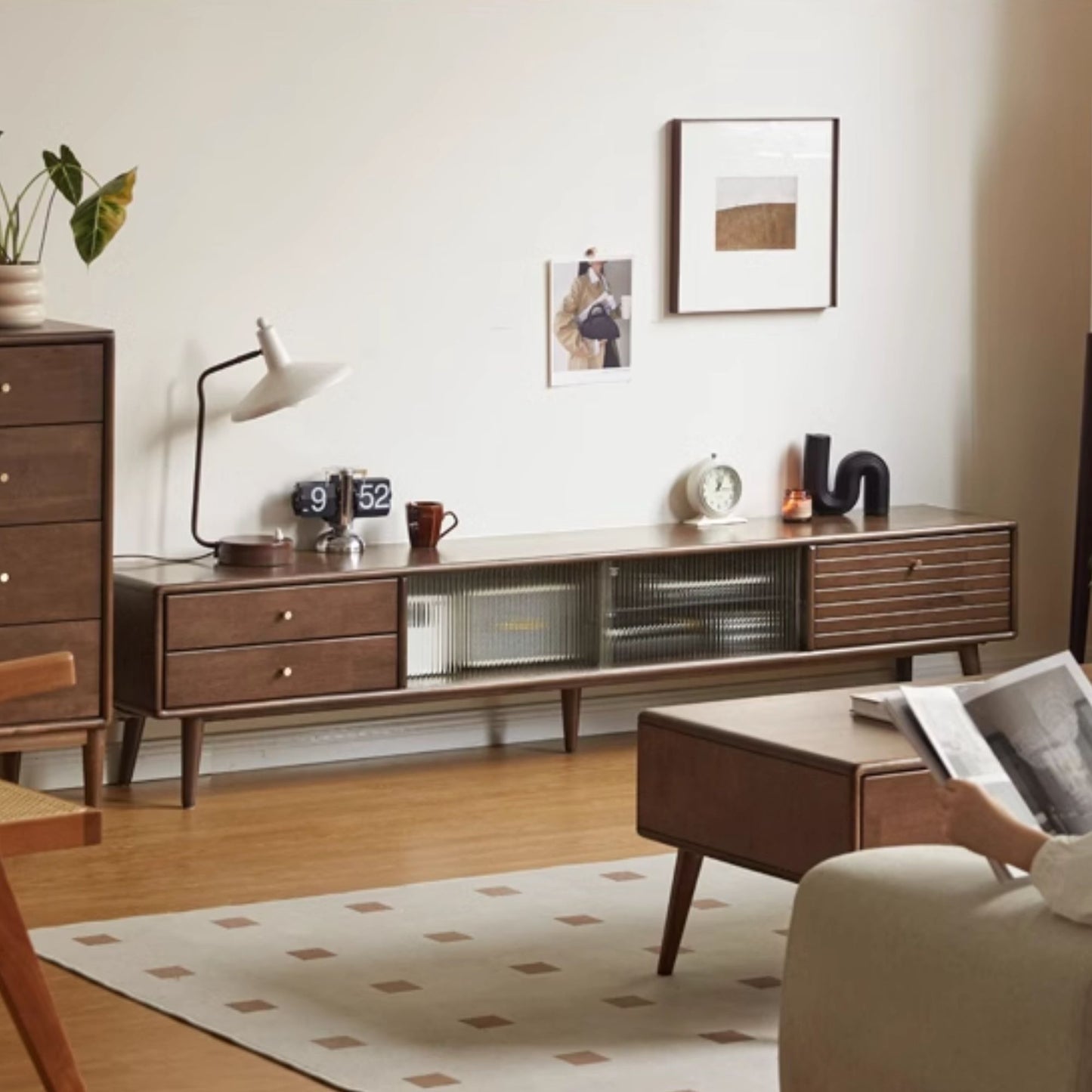 Travis rubber wood tv console in walnut colour