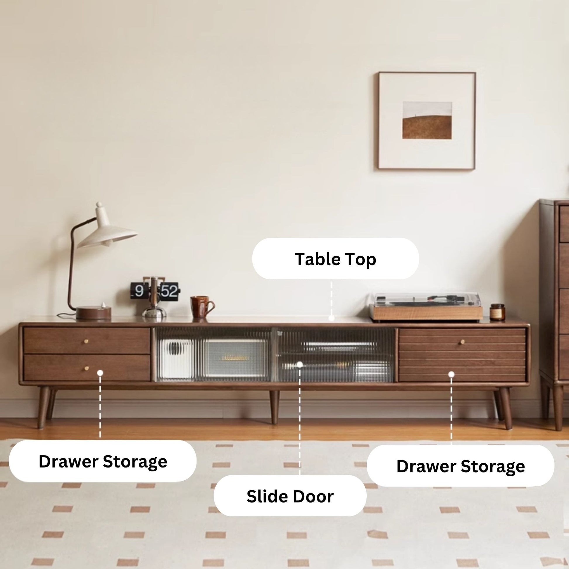 Travis rubber wood tv console in walnut colour