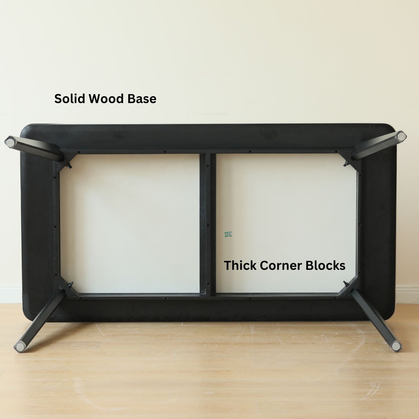 Tyler white ash wood sintered stone dining table with white sintered stone on white ash wood in black finish