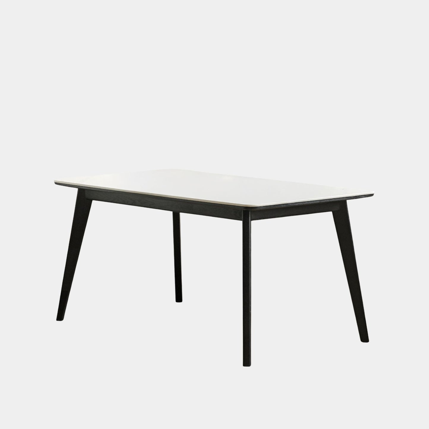 Tyler white ash wood sintered stone dining table with white sintered stone on white ash wood in black finish