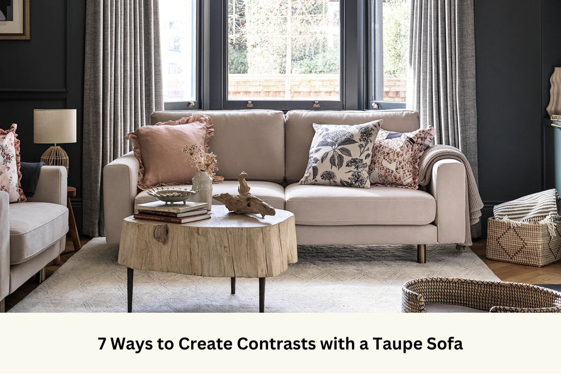 Taupe fabric sofa in living room