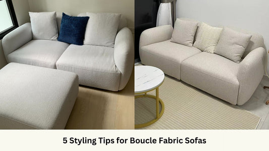 Charmy 180cm light grey boucle fabric sofa and Charmy 192cm beige boucle fabric sofa