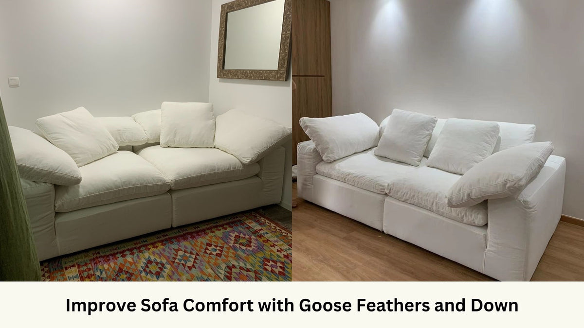Cloud 228cm white fabric sofa in two different customers' homes