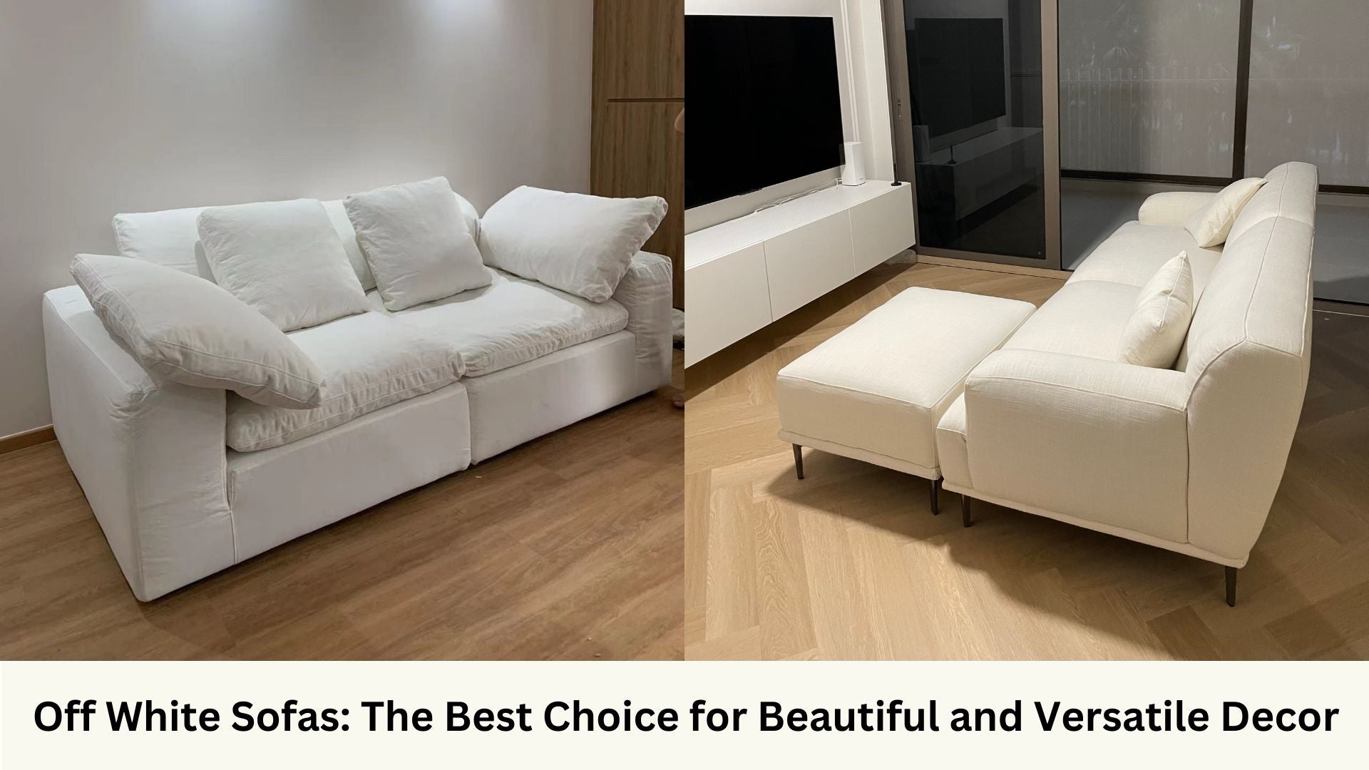 Cloud 228cm white fabric sofa and Crystal 210cm white fabric sofa with ottoman