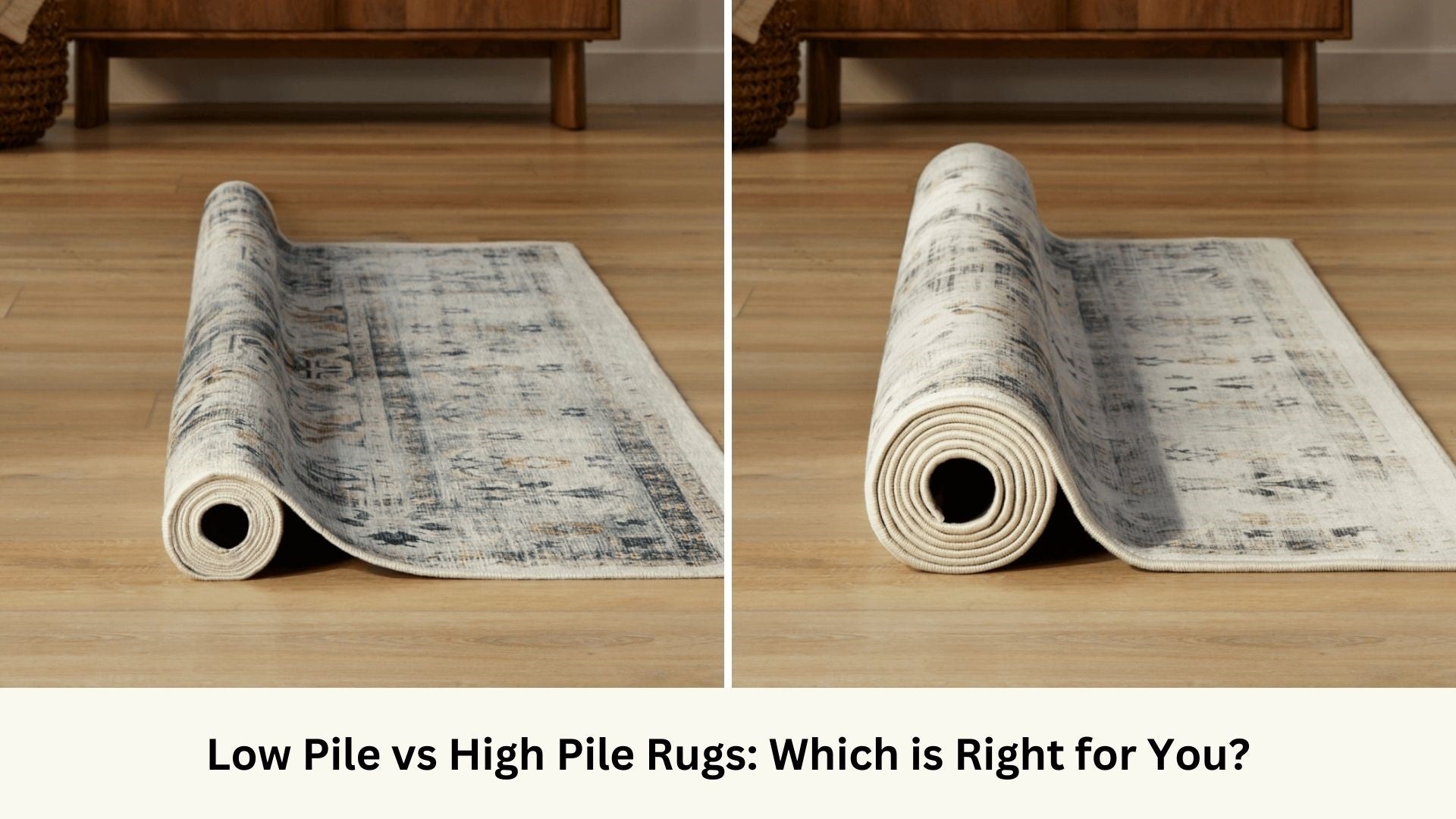 Low pile and high pile rug of the same design side by side