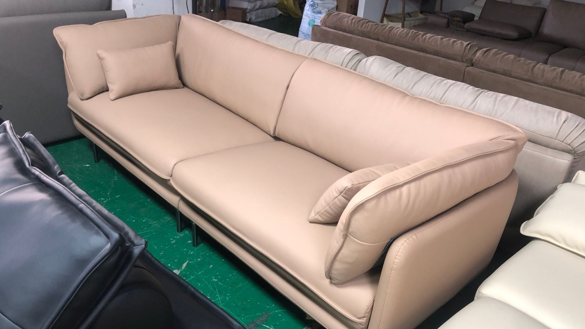 Cuddle 240cm Beige Half Leather Sofa with additional cushions