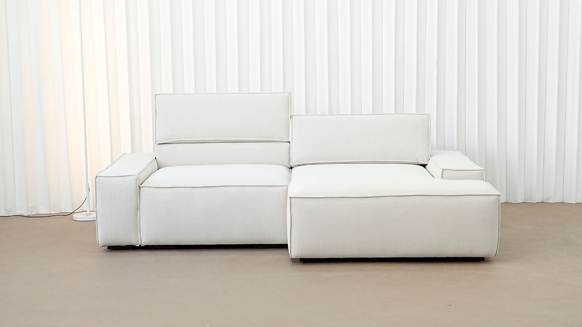 Cubix fabric beige fabric adjustable backrest sofa on the factory floor