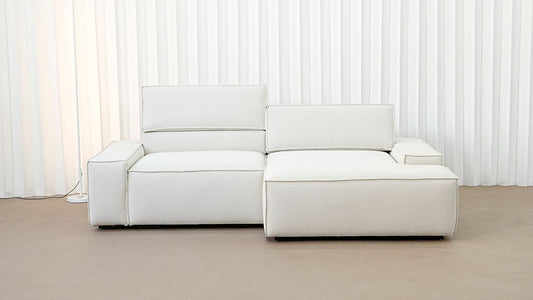 Cubix fabric beige fabric adjustable backrest sofa on the factory floor