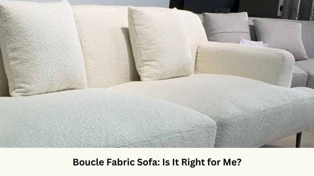 Sample of Crystal boucle fabric sofa on the factory floor in white