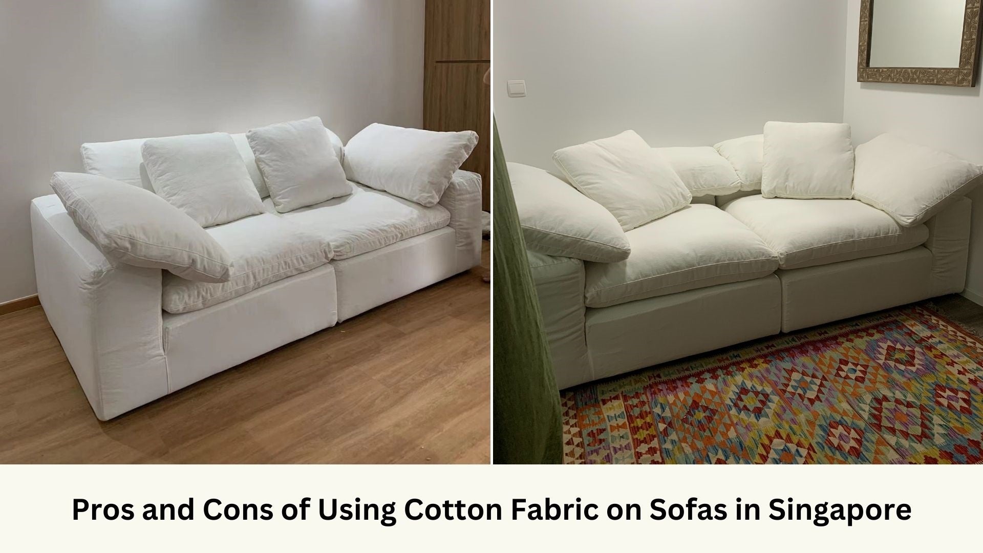 Cloud 3 seater sofas in white made with fabric containing 60% cotton