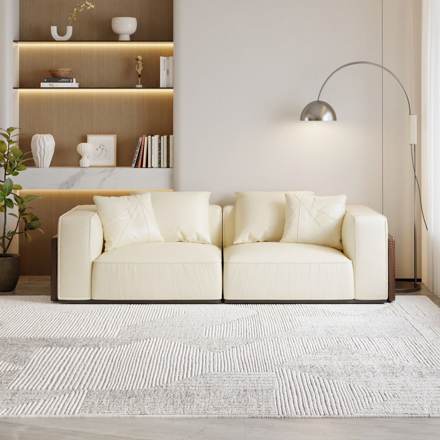 Carson White Full Leather Sofa in living room