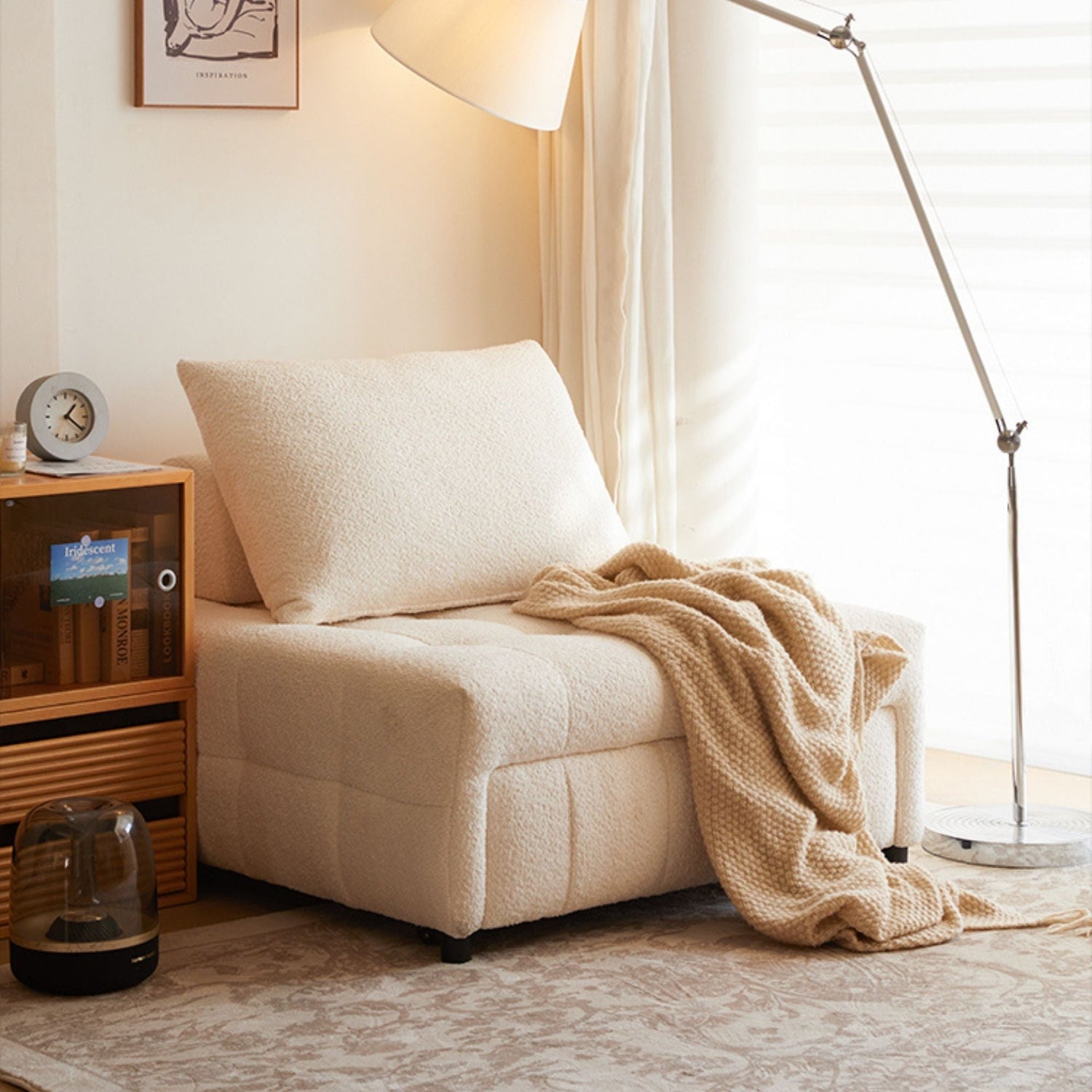 Candy white boucle fabric sofa bed