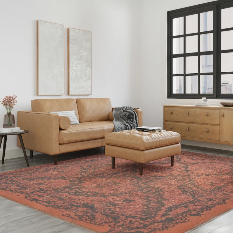 Castle full leather ottoman and castle leather sofa in living room