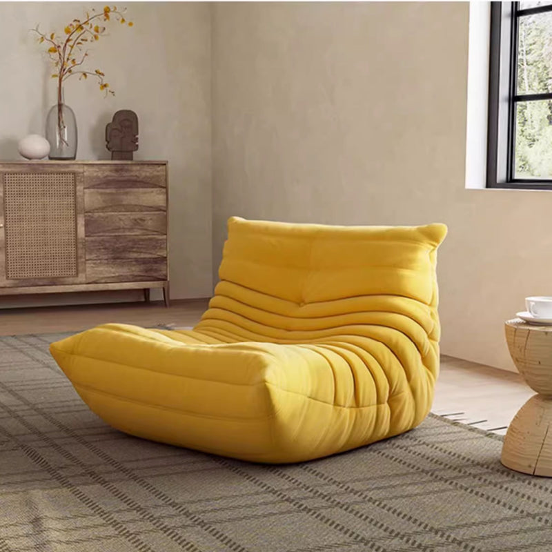 Caterpillar accent chair at 87cm in yellow suede fabric