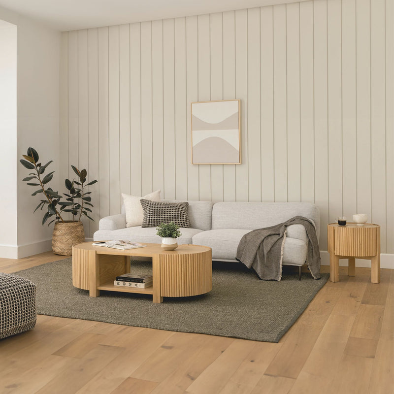 Crystal grey fabric sofa in living room