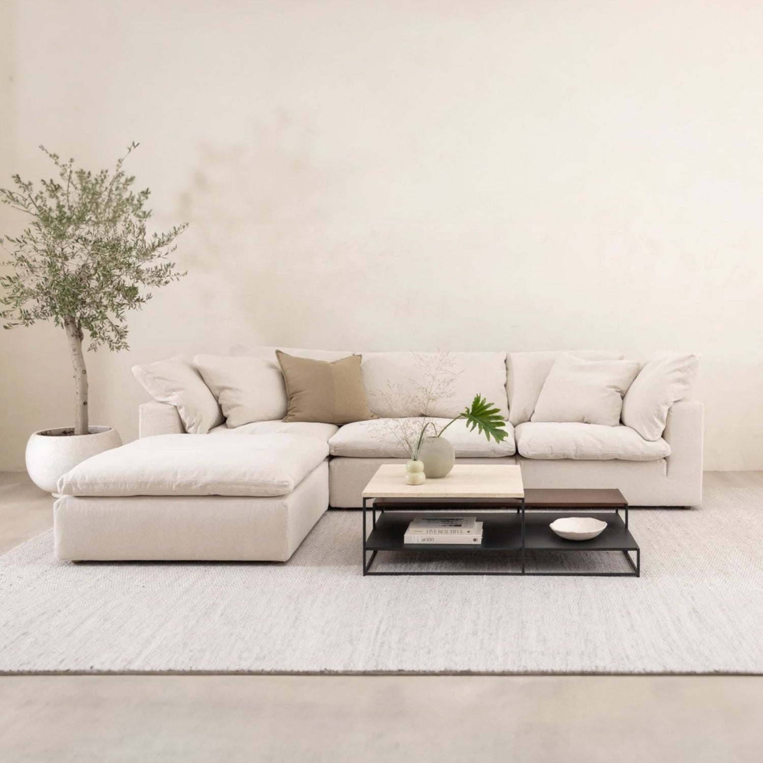 Cloud beige fabric 2 seat sofa in living room