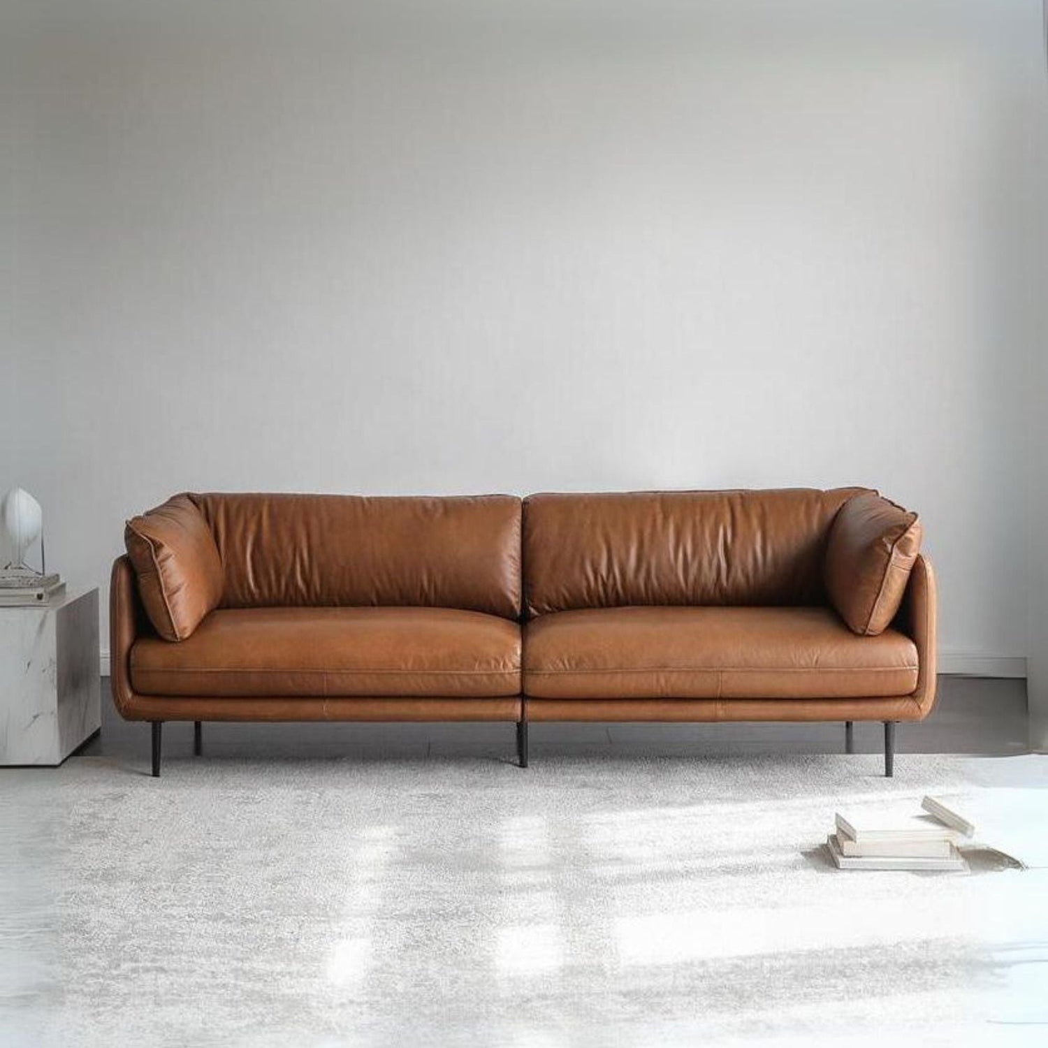 Comfy 3 seater beige leather sofa
