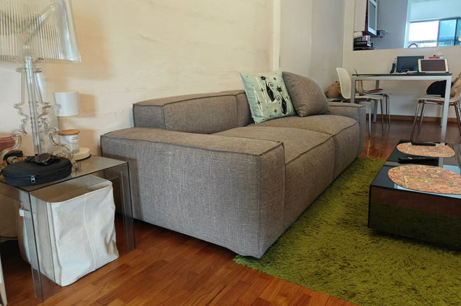2 module Cubix straight sofa sample in brown polyester fabric