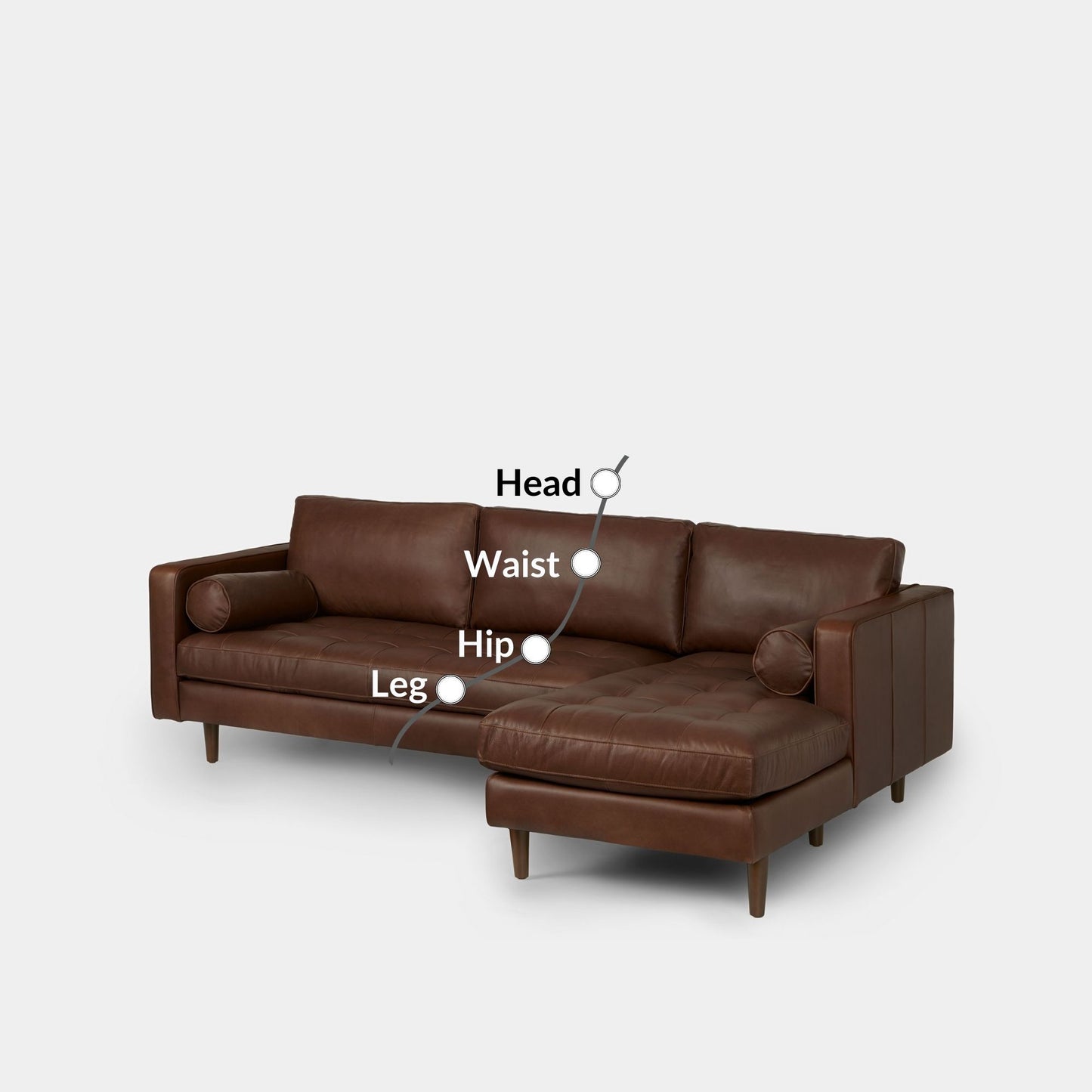 Castle leather sectional sofa right dark brown