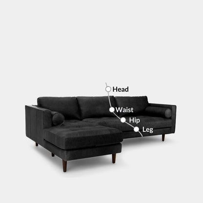 Castle leather sectional sofa left black