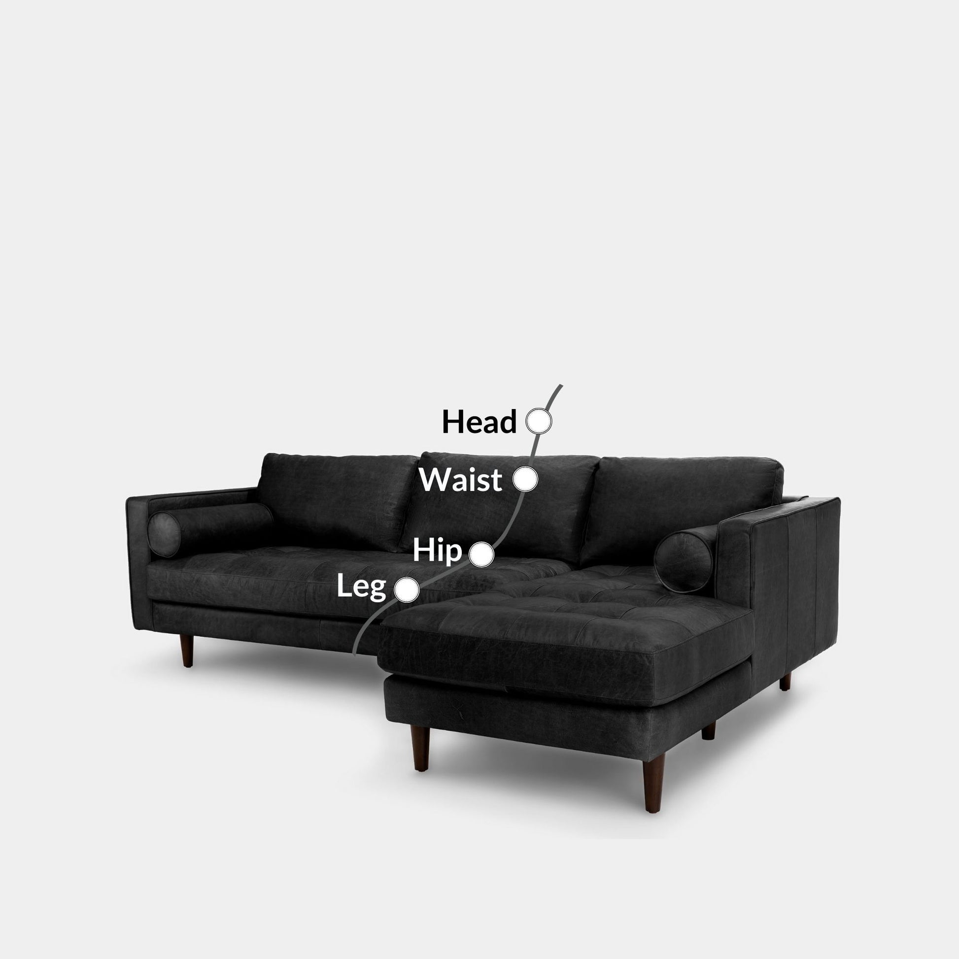 Castle leather sectional sofa right black