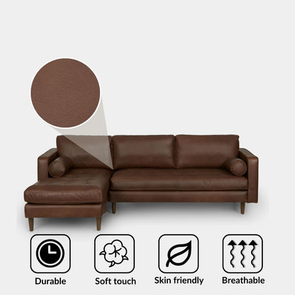 Castle leather sectional sofa left dark brown