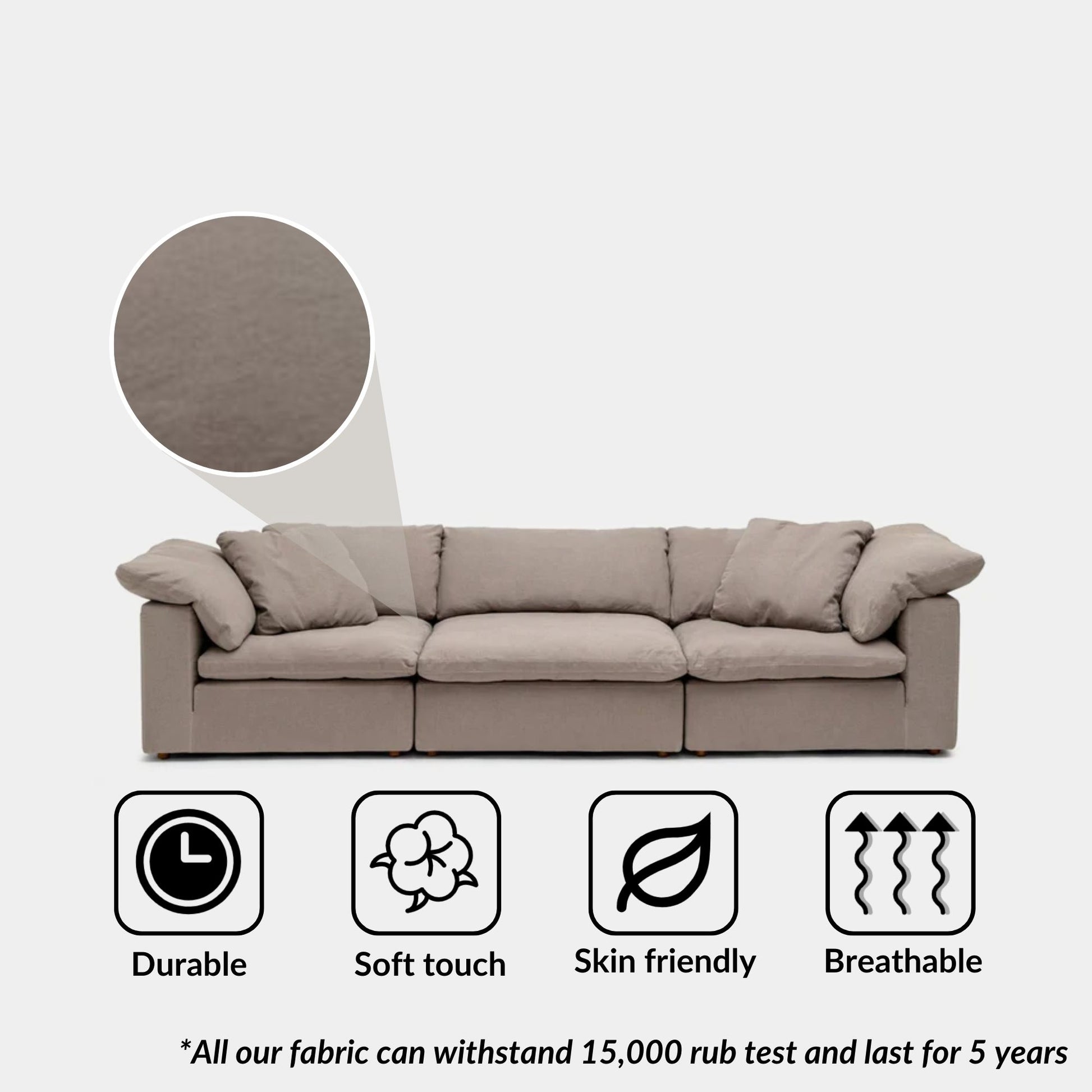 Cloud fabric 3 seat sofa grey