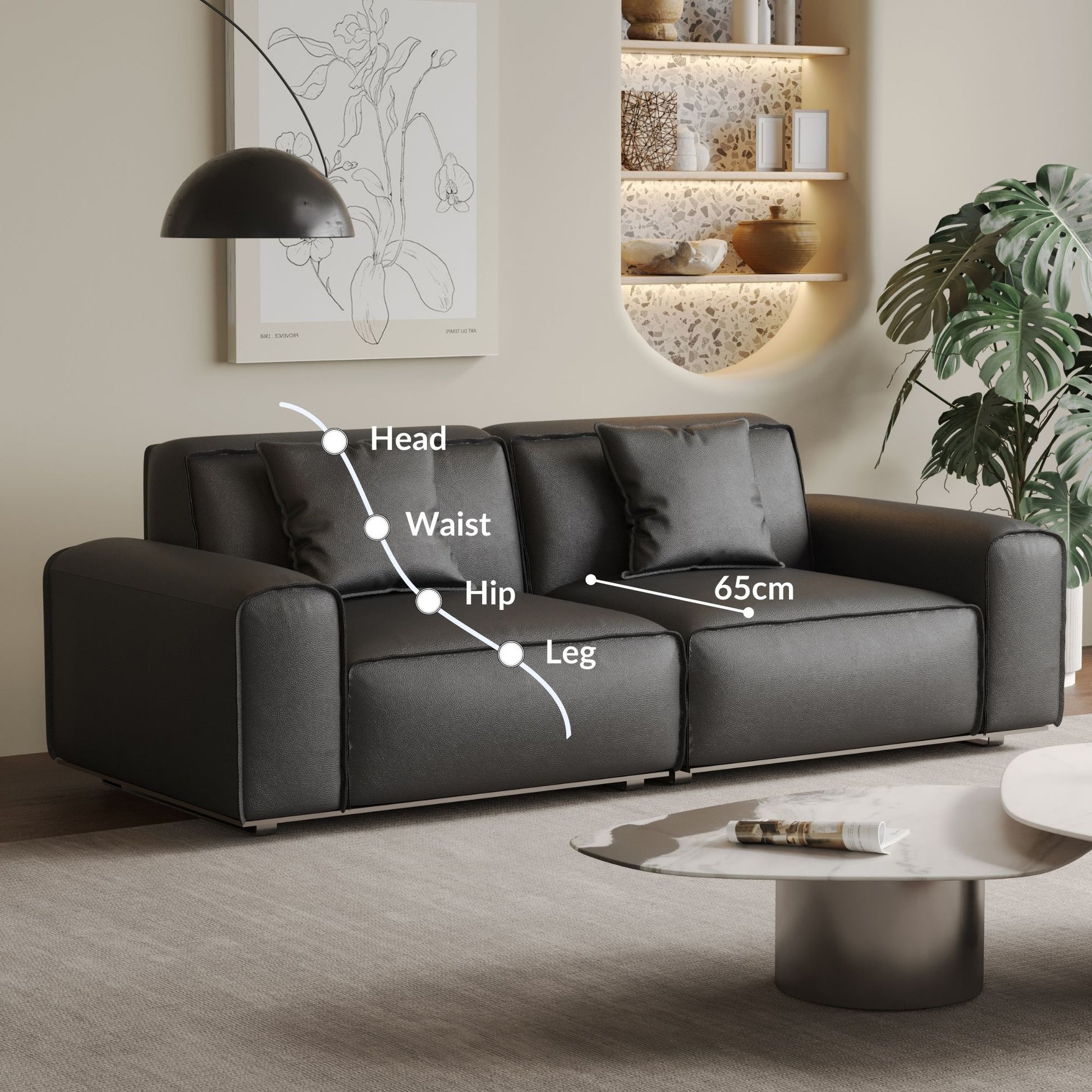 Colby black top grain full leather 2 seat sofa